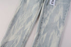 PURPLE   Men Streetwear Skinny Jeans Light Blue Wash with White Brushstroke Texture 7017