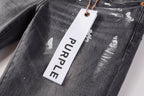 PURPLE  Men Streetwear Skinny Jeans Dark Gray Wash with Knee Rips and White Paint Splatter 9039
