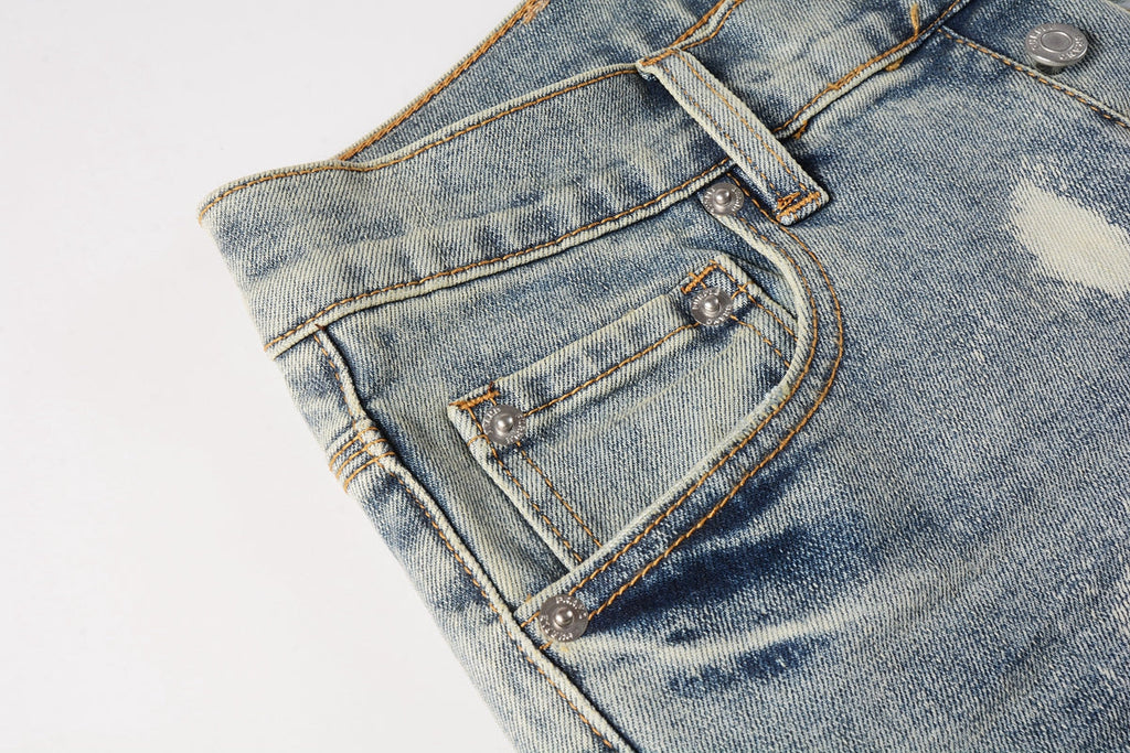 PURPLE   Men Streetwear Jeans Distressed Light Blue Paint Dot Ripped skinny 9092