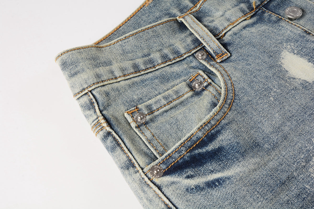 PURPLE   Men Streetwear Jeans Distressed Light Blue Paint Dot Ripped skinny 9092