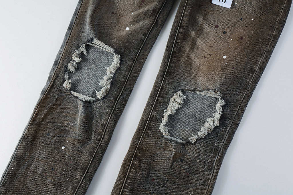 PURPLE  New High Quality Mens Jeans Designer Jeans Fashion Distressed Ripped Denim Cargo For Men High Street Fashion 9031