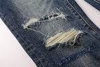 PURPLE  Men Classic Streetwear Jeans Distressed Dark Blue Ripped skinny 9096