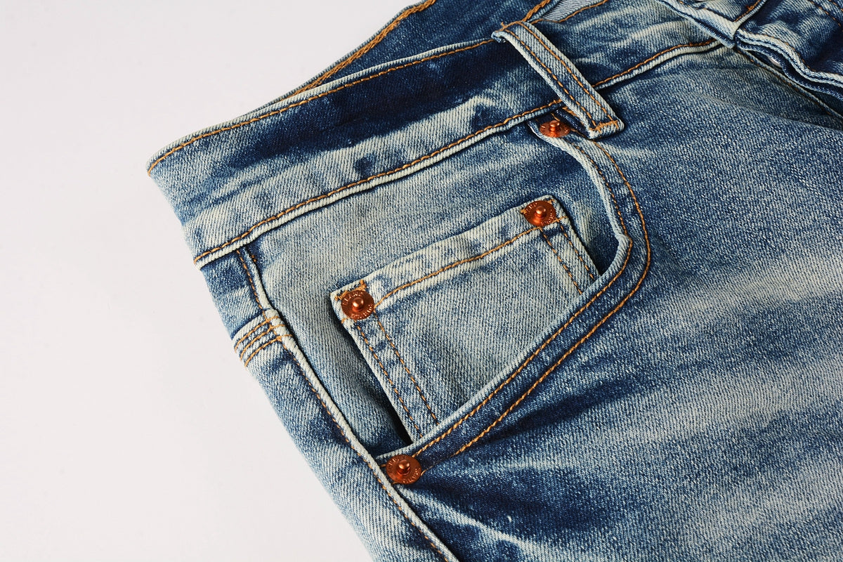 PURPLE   Men Streetwear Skinny Jeans Light Blue Wash with Subtle White Pattern Wash 9013