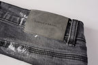 PURPLE  Men Streetwear Skinny Jeans Dark Gray Wash with Knee Rips and White Paint Splatter 9039