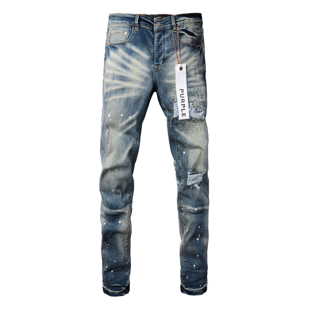 PURPLE  Men Streetwear Jeans Distressed Blue PatchPaint skinny Fit 9025