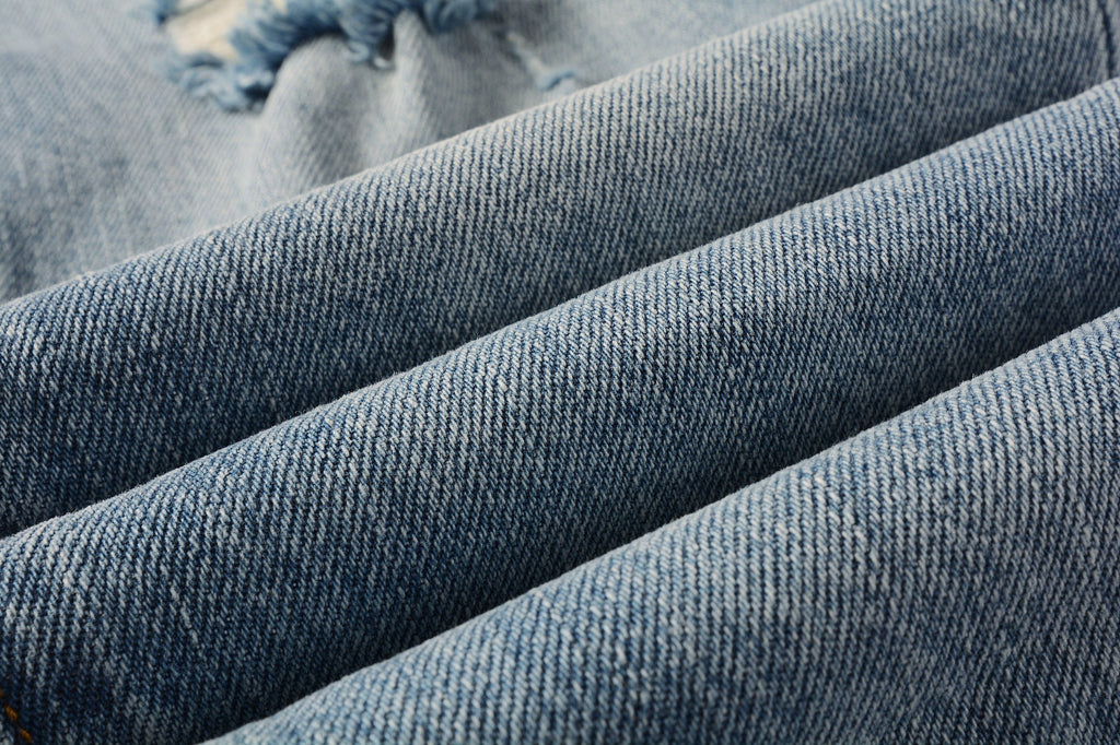 PURPLE   Men Streetwear Skinny Jeans Light Blue Wash with Subtle Distressed Ripped Details 9075