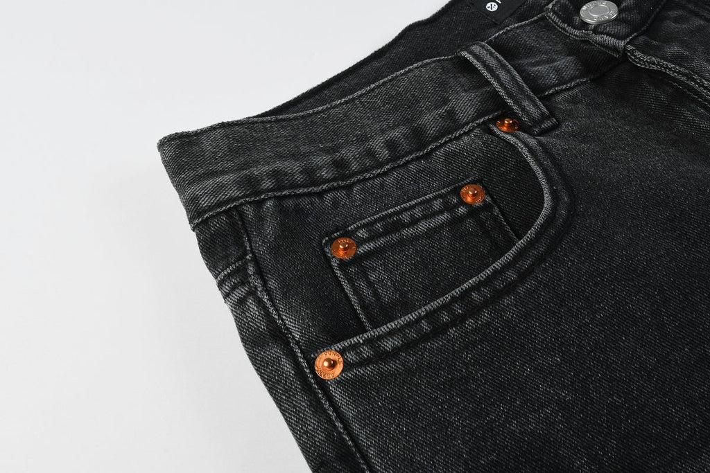 PURPLE  Men Streetwear Wide-Leg Jeans Black Gray Wash with 3D Pinched Pleats