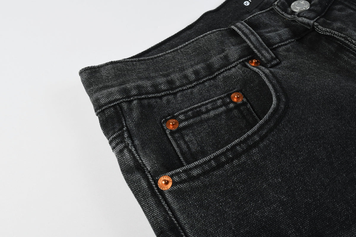 PURPLE  Men Streetwear Wide-Leg Jeans Black Gray Wash with 3D Pinched Pleats