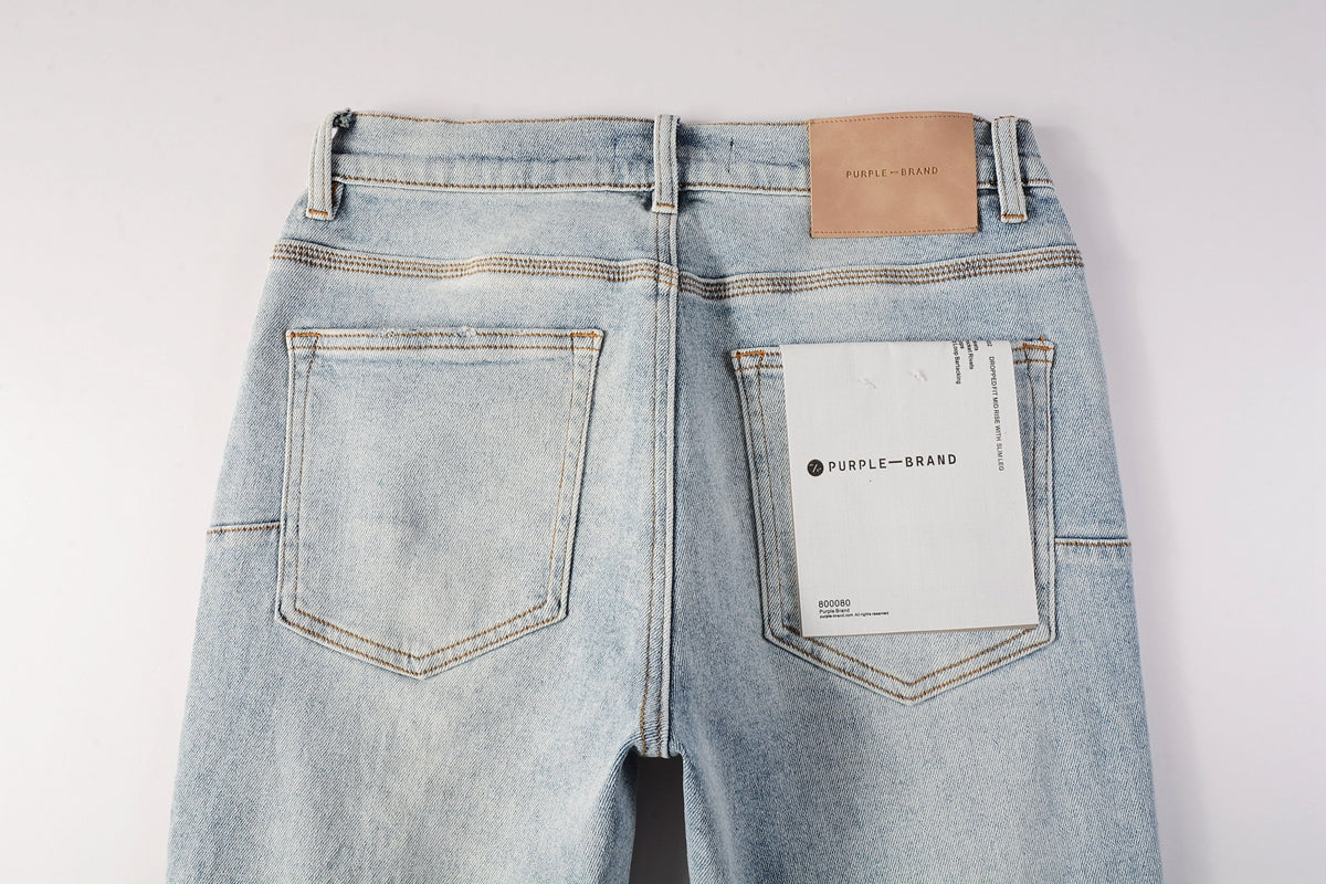PURPLE   Men Streetwear Skinny Jeans Light Blue Wash with Knee Ripped Details and Black Lining 9010